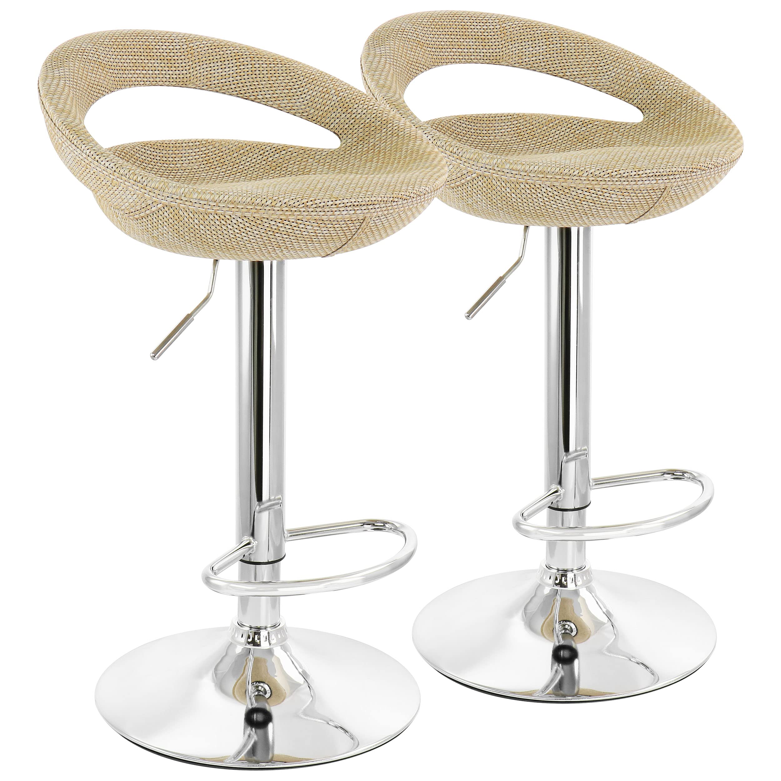 Elama Adjustable Rattan Bar Stool Set of 2 – Tan with Chrome Base (ELM-905)