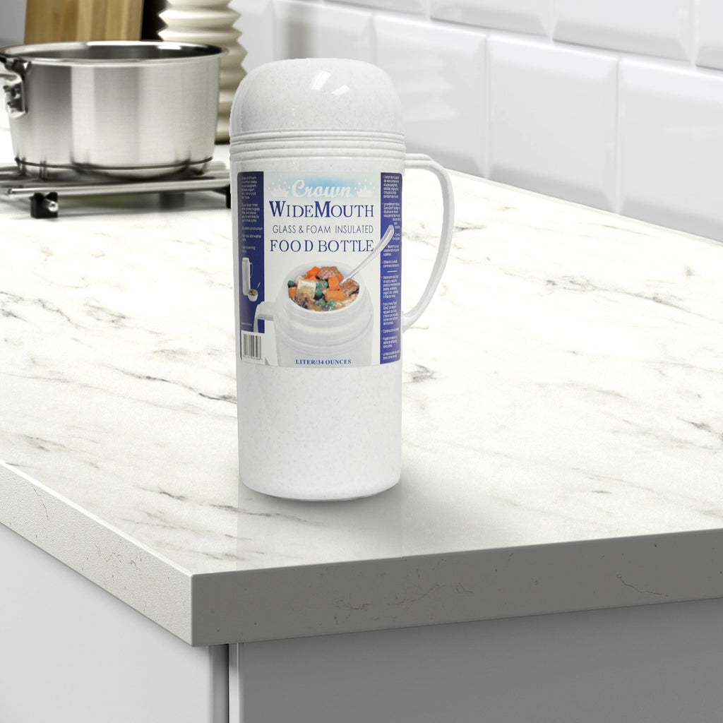 Brentwood 1.0L Wide-Mouth Glass Vacuum Insulated Food Thermos – Keeps Food Hot or Cold, Lid Doubles as a Bowl