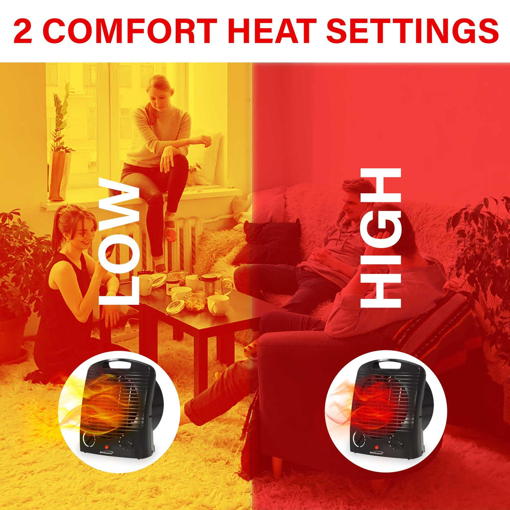 Brentwood H-F306BK 1500W Portable Electric Space Heater and Fan - Black, Adjustable Thermostat with Tip-Over Protection