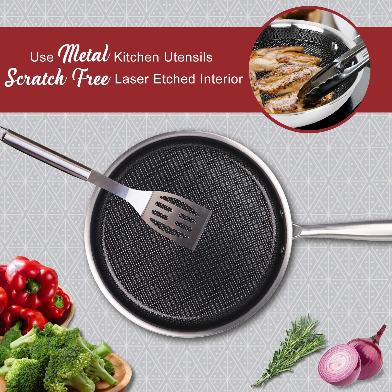 Brentwood B-DSH28L 11 Inch Hybrid Non-Stick Stainless Steel Deep Saute Pan with Glass Lid