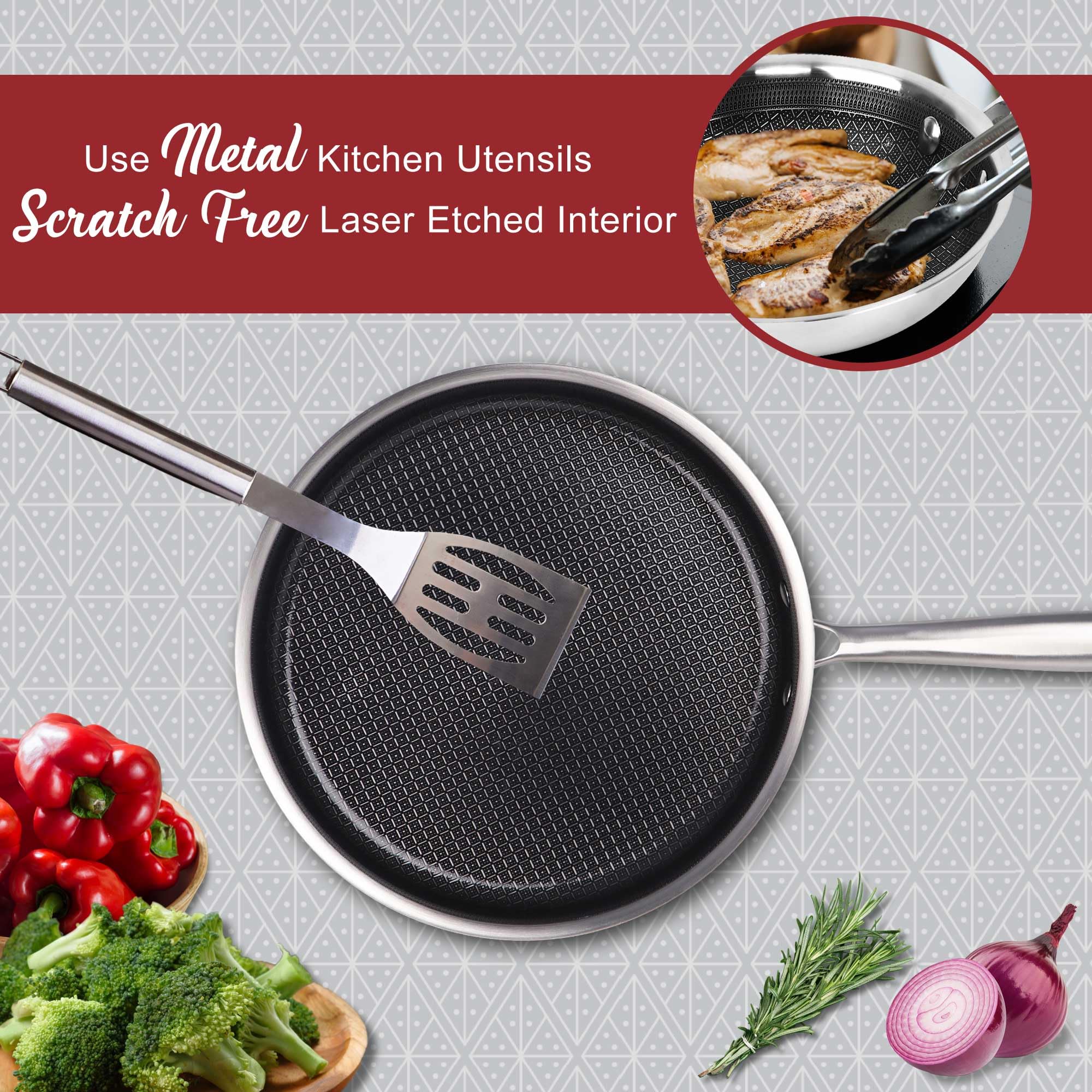 Brentwood B-DSH28L 11 Inch Hybrid Non-Stick Stainless Steel Deep Saute Pan with Glass Lid