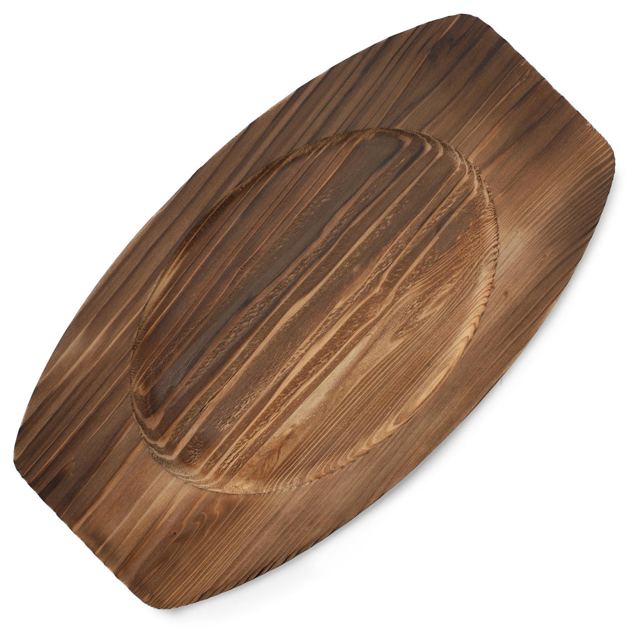 MegaChef Cast Iron Mini Oval Serving Pan with Birch Wood Tray