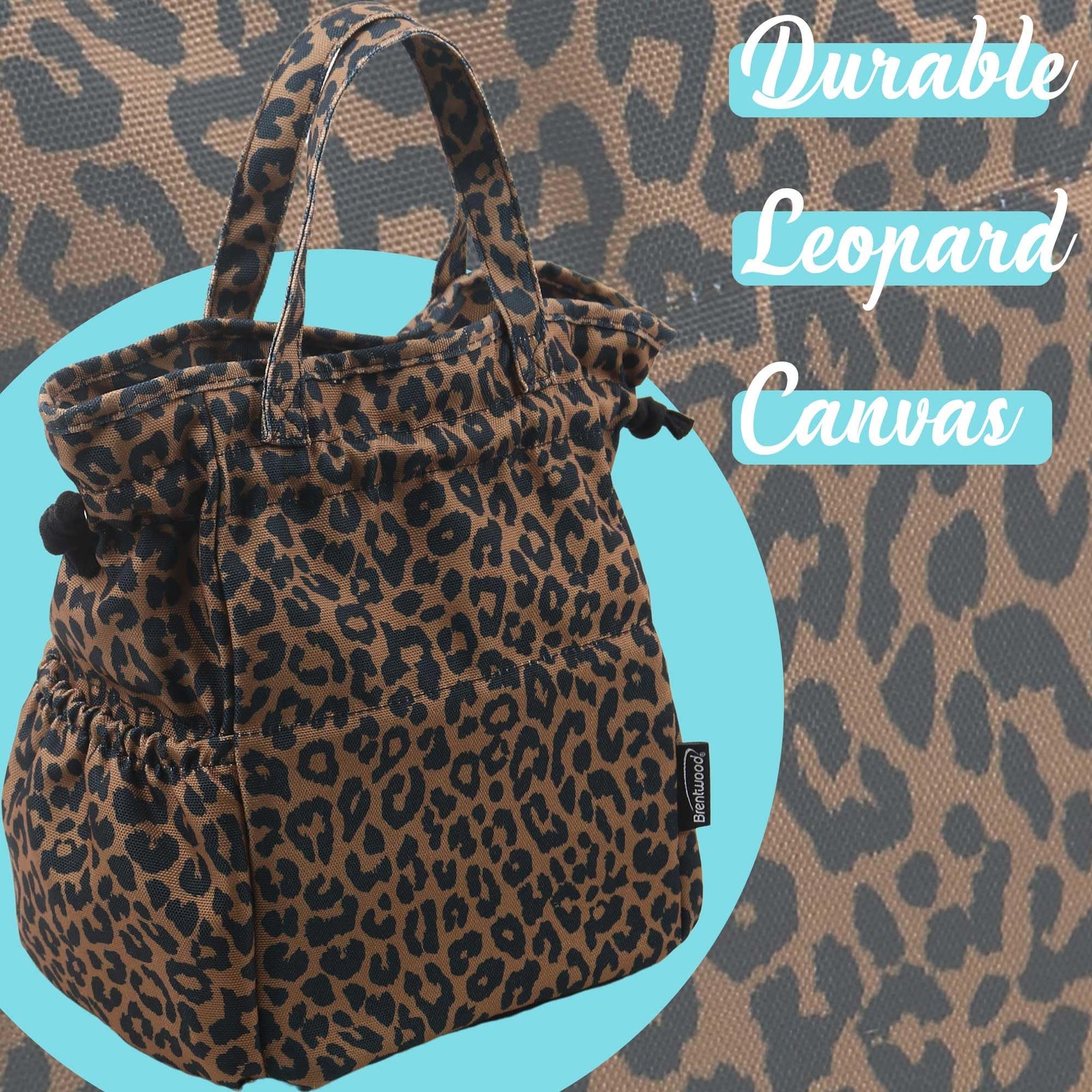 Brentwood 10L Insulated Canvas Lunch Tote Cooler Bag, Leopard Brown