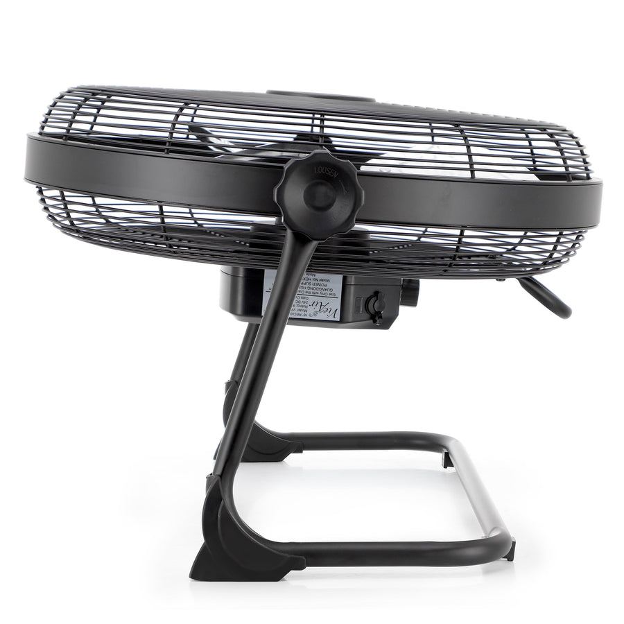Vie Air 16 Inch Rechargeable Indoor/Outdoor Floor Fan, IPX4 Water-Resistant, Metal Blades with LED Light, Black