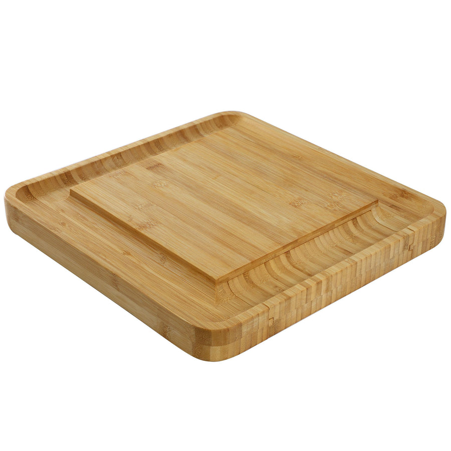 Elama Bamboo Charcuterie Cheese Board with Slide-Out Drawer, Cheese Utensils, Bottle Opener and 3-Piece Mini Chalkboard Set
