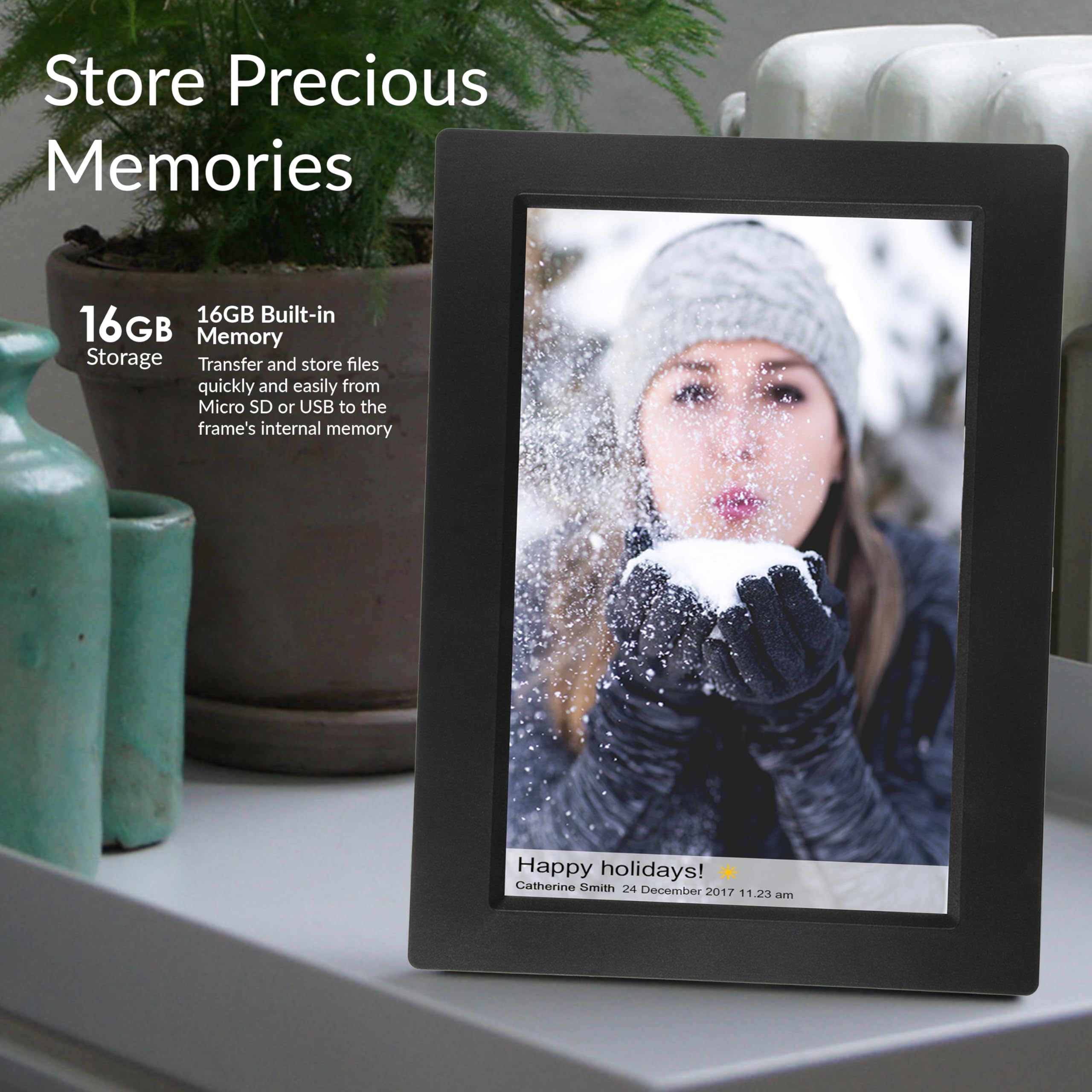 Supersonic 10-Inch Smart WiFi Digital Photo Frame with 16GB Storage, Black