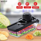 Brentwood 3.6-Cup Mandoline Slicer & Cheese Grater – Black with 6 Interchangeable Stainless Steel Blades & Catch Container