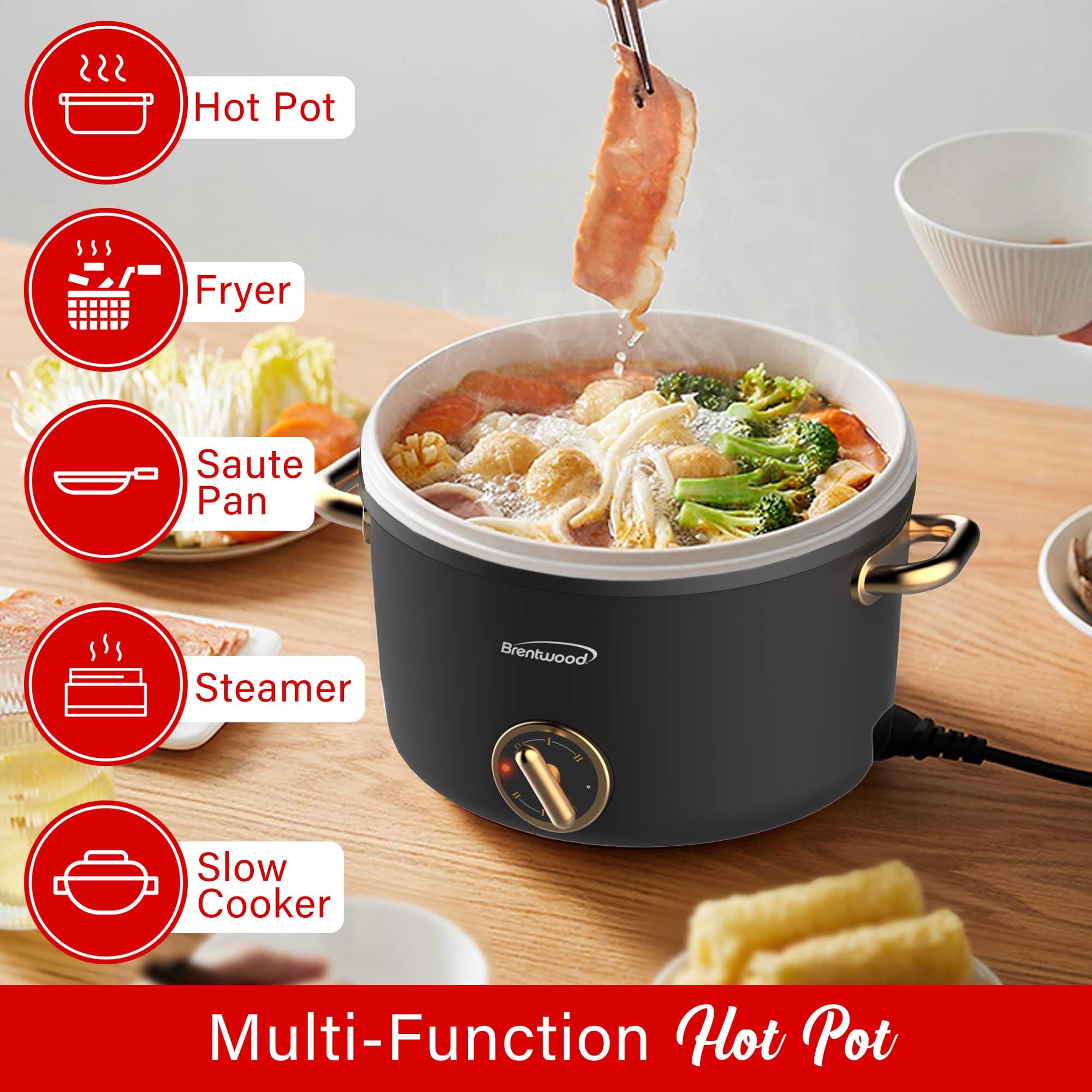 Brentwood HP-3250BK 2.5 Liter Multi-Function Electric Hot Pot Cooker with Ceramic Nonstick - Black