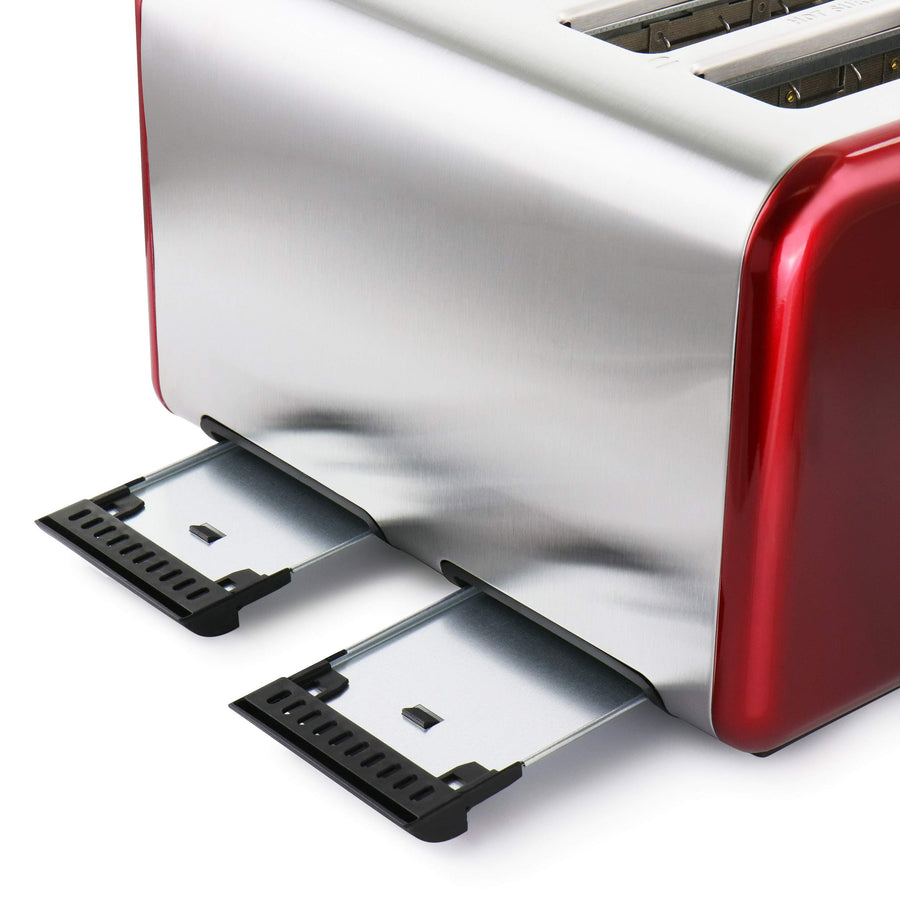 MegaChef 4-Slice Toaster with LED Timer, Dual Controls & 1.5 Inch Wide Slots, Stainless Steel / Red