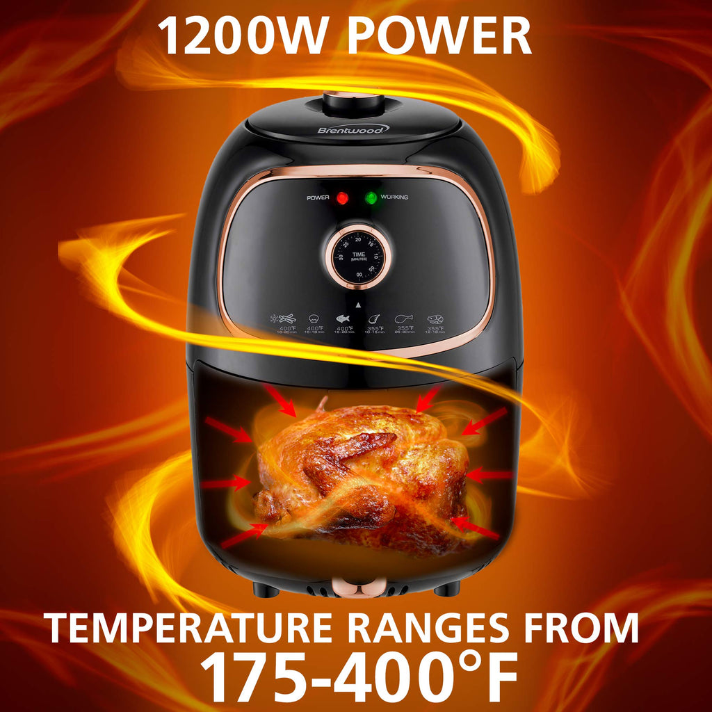 Brentwood 2-Quart Small Electric Air Fryer with Timer and Temperature Control, Black