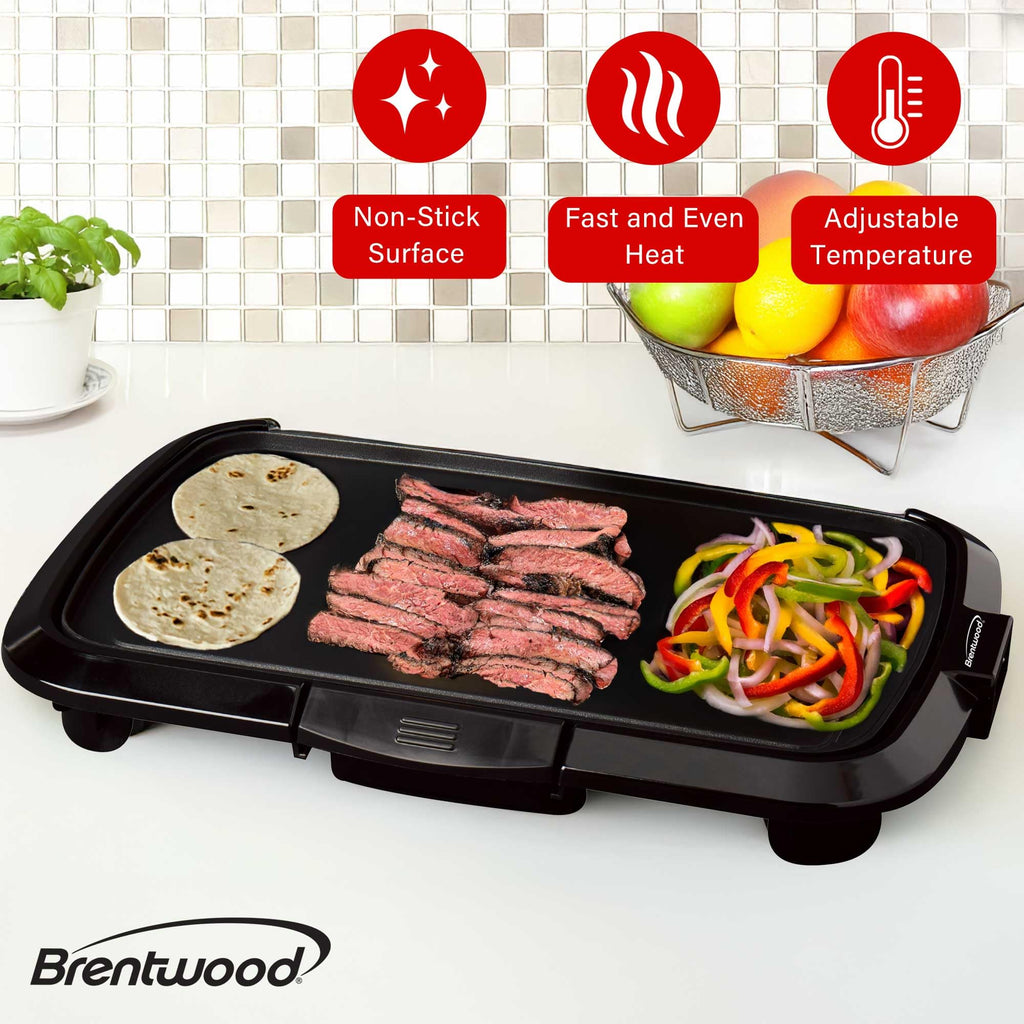 Brentwood TS-821 16 x 10 in Non-Stick Electric Griddle with Removable Drip Tray - Black, 1200W