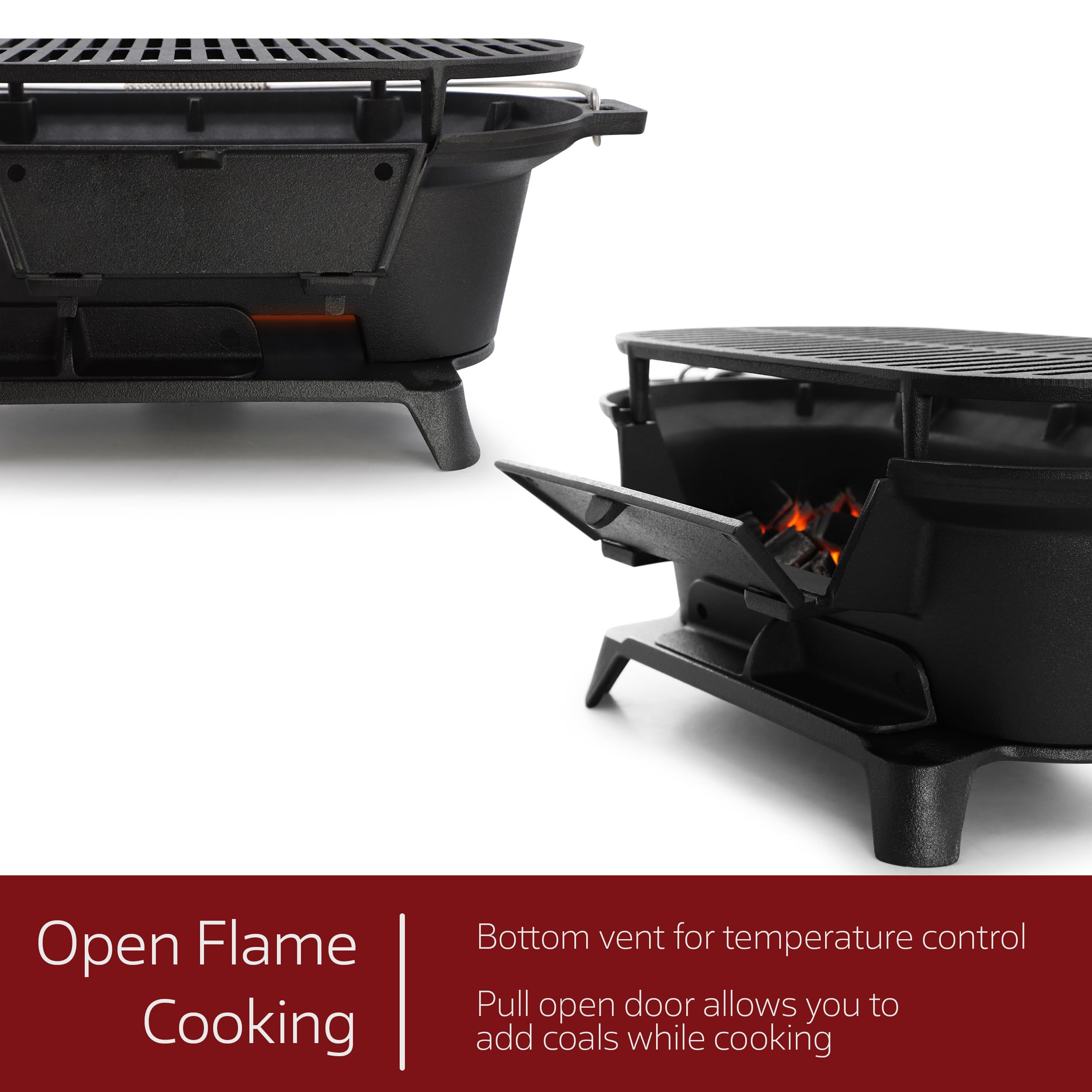 MegaChef Oval Cast Iron Portable Hibachi Charcoal Grill – Black Outdoor Tabletop BBQ for Camping & Tailgating