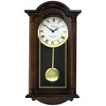 Bedford Clock Collection Noah 22" Chestnut Wood Chiming Pendulum Wall Clock – Quartz Westminster Chimes with Roman Numeral Dial & Swinging Pendulum