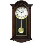 Bedford Clock Collection Noah 22" Chestnut Wood Chiming Pendulum Wall Clock – Quartz Westminster Chimes with Roman Numeral Dial & Swinging Pendulum