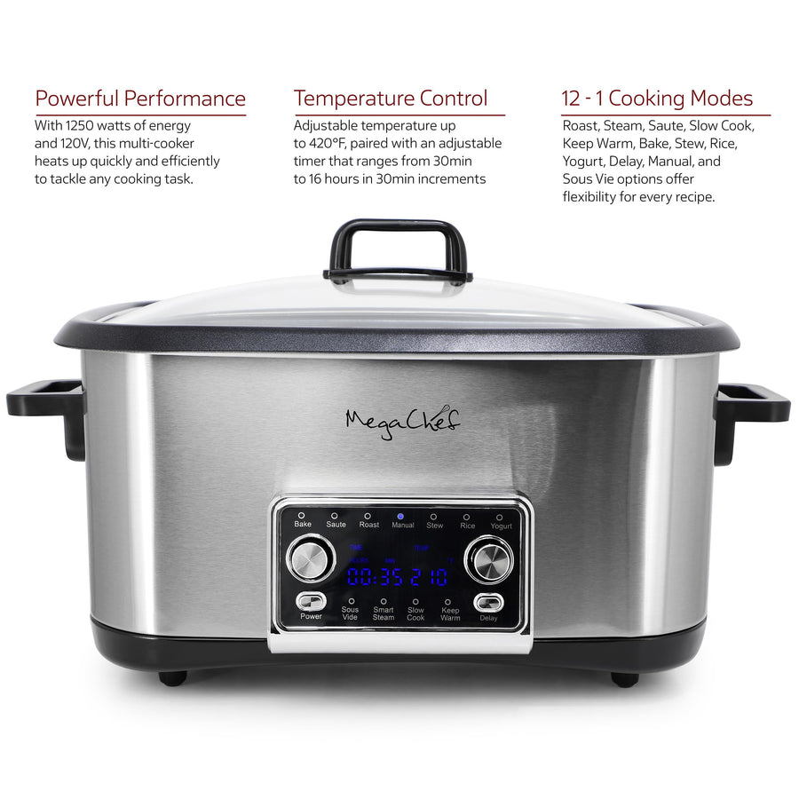 MegaChef Deluxe 8 Quart 12-in-1 Programmable Multi Cooker with Sous Vide