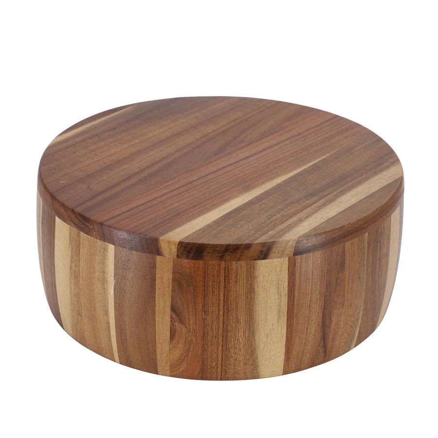 Elama 9.75" Straight-Sided Acacia Wood Salad & Serving Bowl, Large Rustic Wooden Bowl
