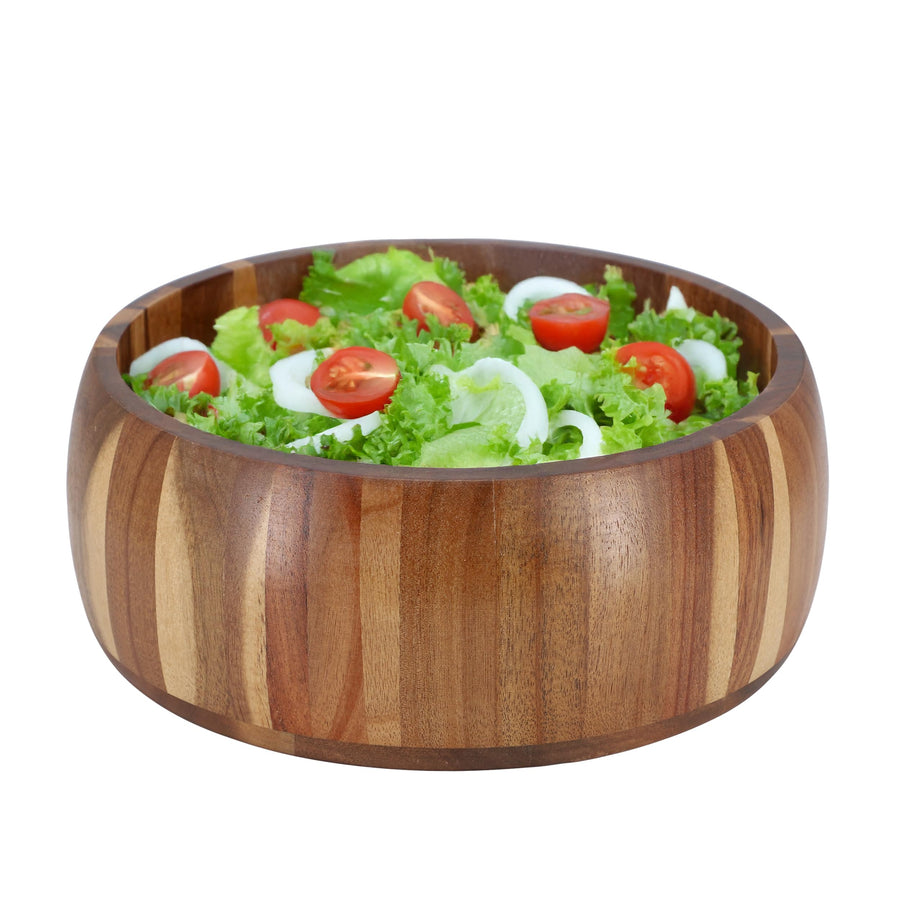 Elama 9.75 Inch Rounded Side Acacia Wood Salad Bowl, Large Rustic Wooden Serving Bowl