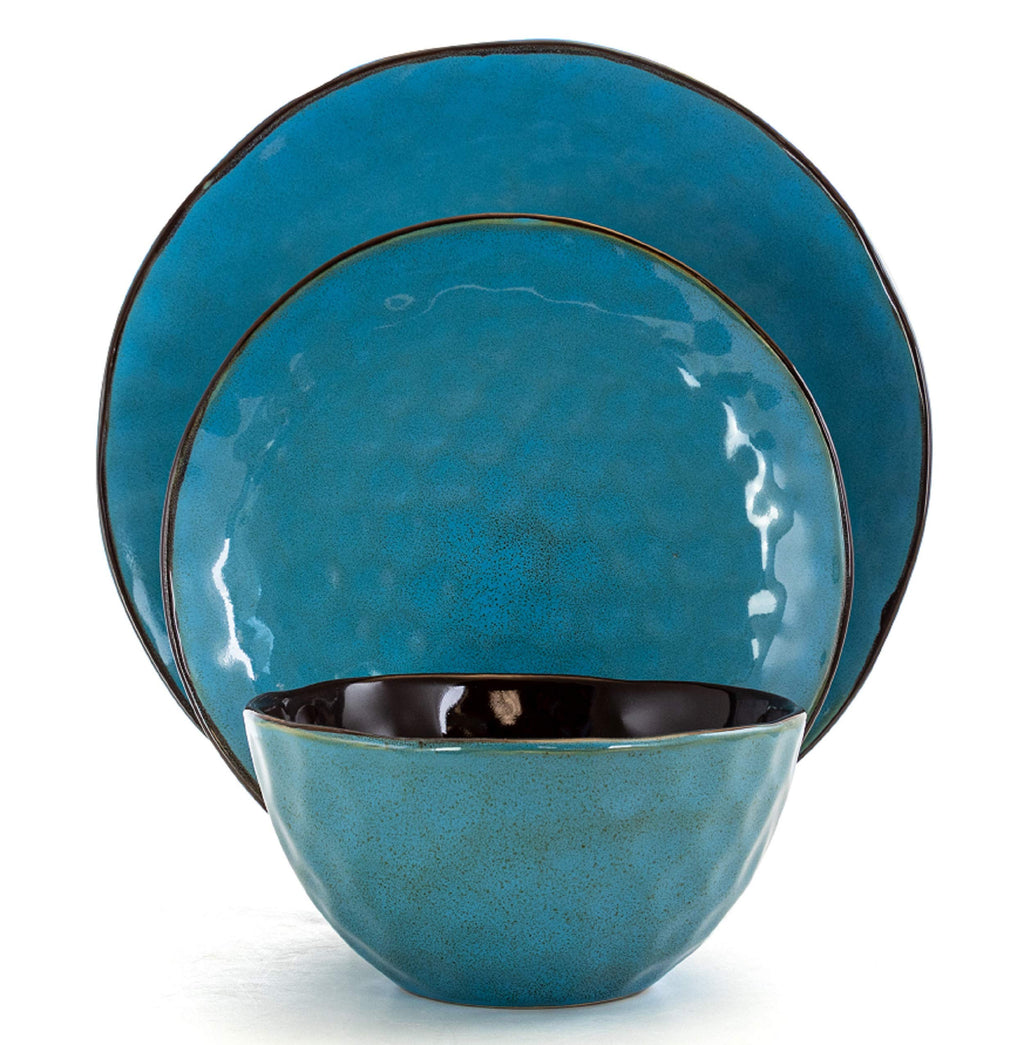 Elama Sea Glass 16-Piece Round Stoneware Dinnerware Set – Turquoise Coastal Service for 4