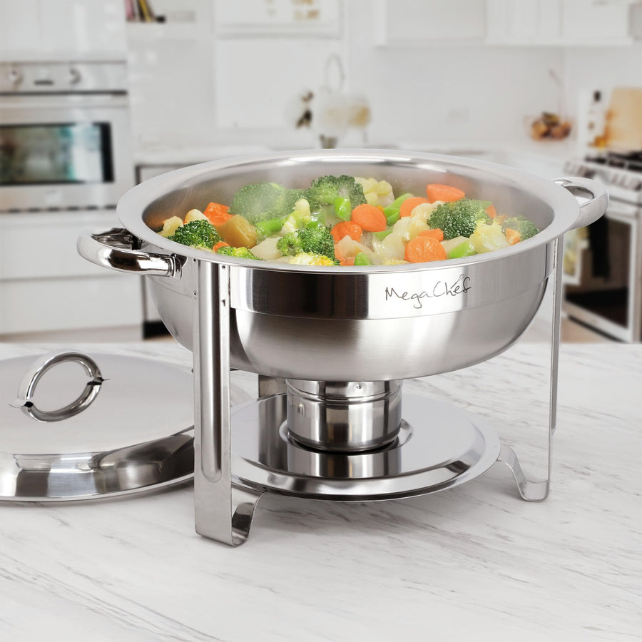 MegaChef Round Stainless Steel Chafing Dish and Food Warmer, 5.3 Quart