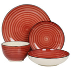 Elama Gia 24-Piece Stoneware Dinnerware Set – Red, Service for 6 with Plates, Soup Bowls & Cereal Bowls (Microwave & Dishwasher Safe)