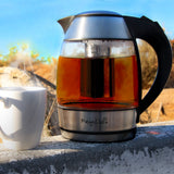 Megachef 1.8L Glass Electric Tea Kettle with Removable Tea Infuser, Cordless Borosilicate Kettle with Auto Shut-Off
