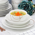 Elama Sydney 24-Piece Porcelain Double Bowl Dinnerware Set – White Abstract Service for 6