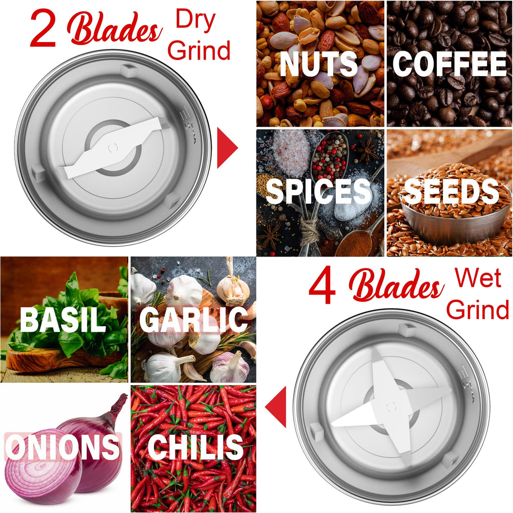 Brentwood 75g Electric Wet & Dry Coffee, Herb & Spice Grinder – Black with Two Removable Bowls