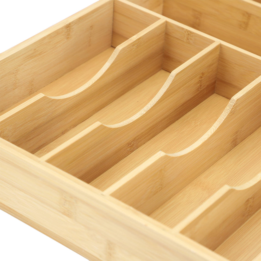 Elama MC-B111 Bamboo 7-Section Drawer Organizer Tray, 17 x 12.6 x 2.5 in, Natural, Fixed Compartments for Flatware and Utensils