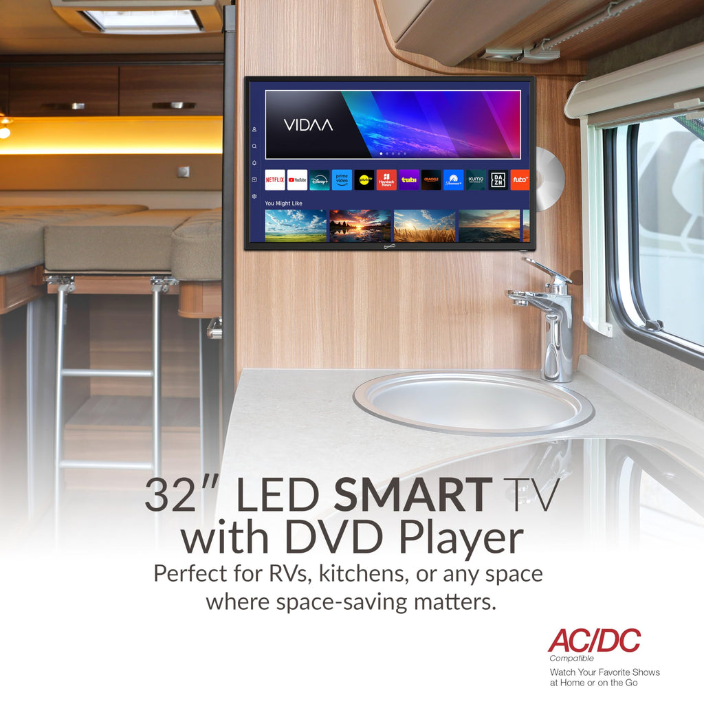 SuperSonic SC-3226SDVD 32-Inch LED Smart HDTV with Built-In DVD Player - VIDAA Smart TV, 3 HDMI, ATSC Tuner, 12V DC Compatible