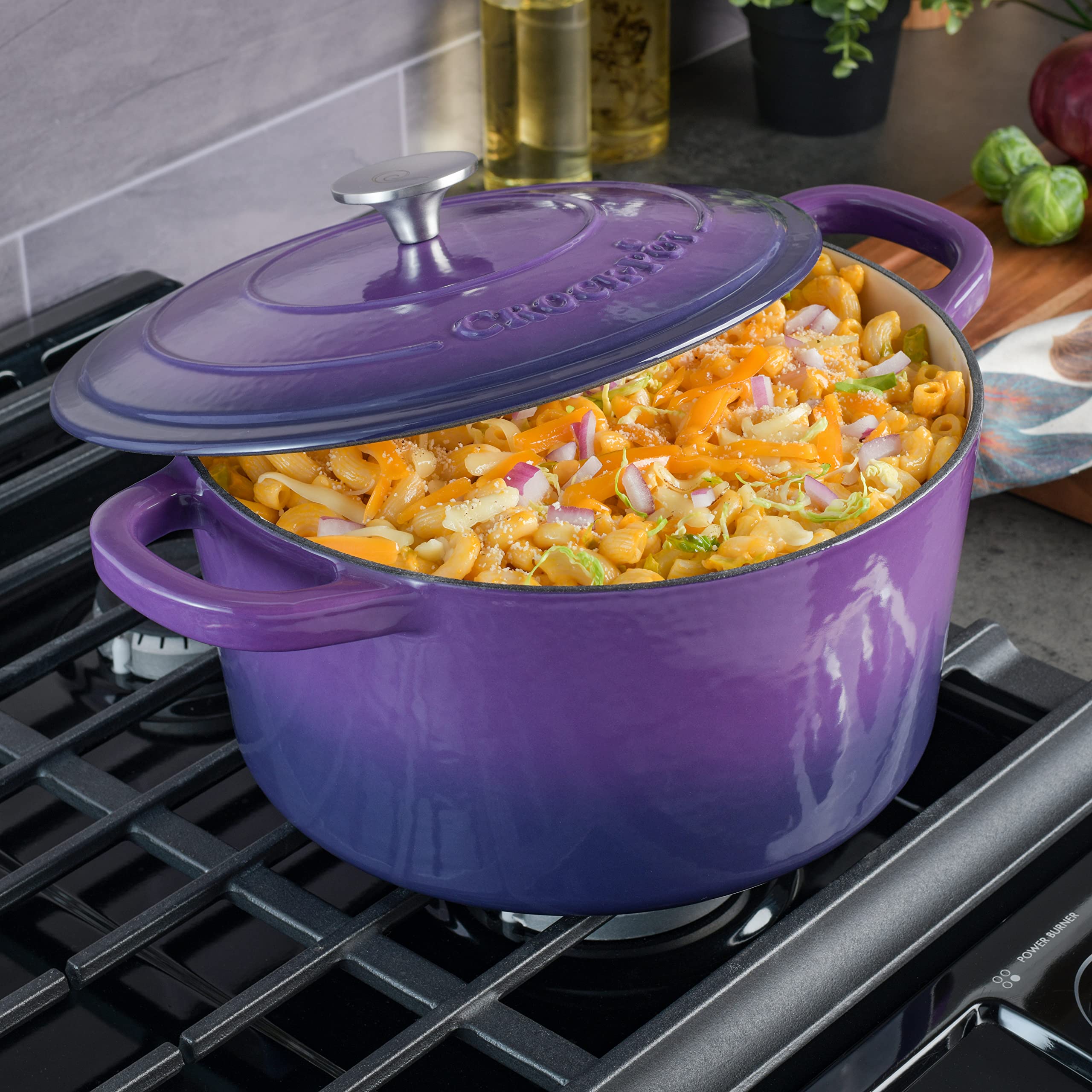 Crock-Pot Artisan 7-Quart Round Enameled Cast Iron Dutch Oven with Lid – Lavender Purple Heavy-Duty Cookware