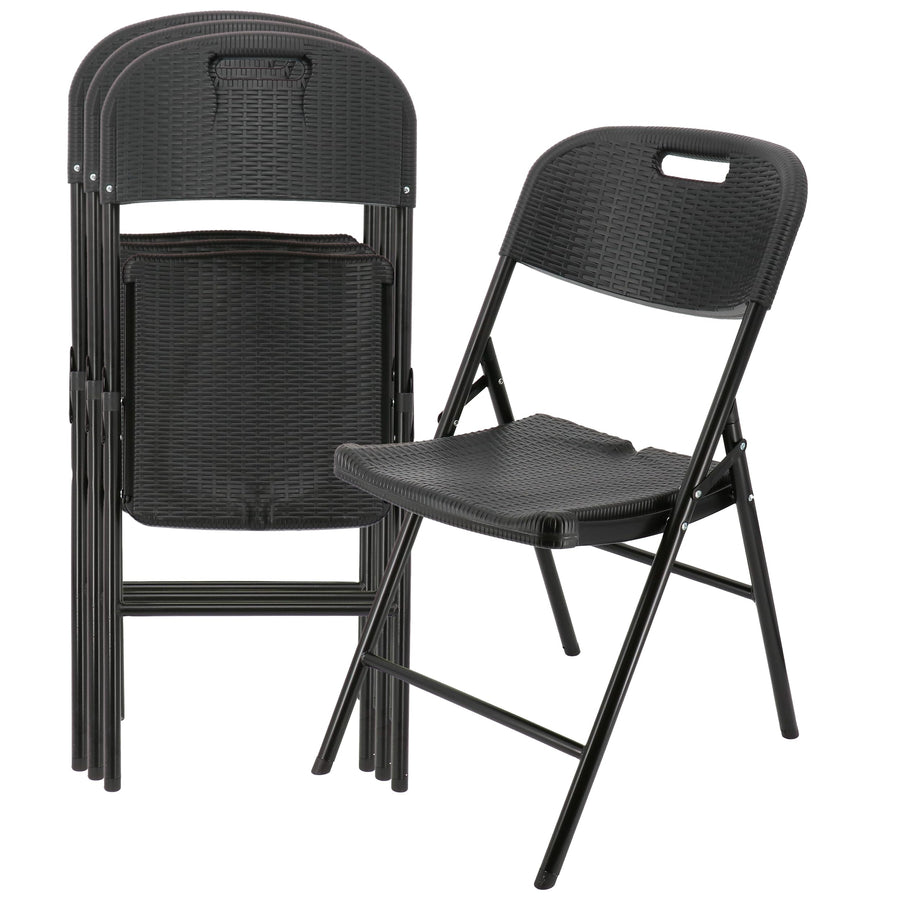 Elama 4-Piece Rattan Folding Dining Chairs, Black Resin Wicker, Indoor/Outdoor (Set of 4)