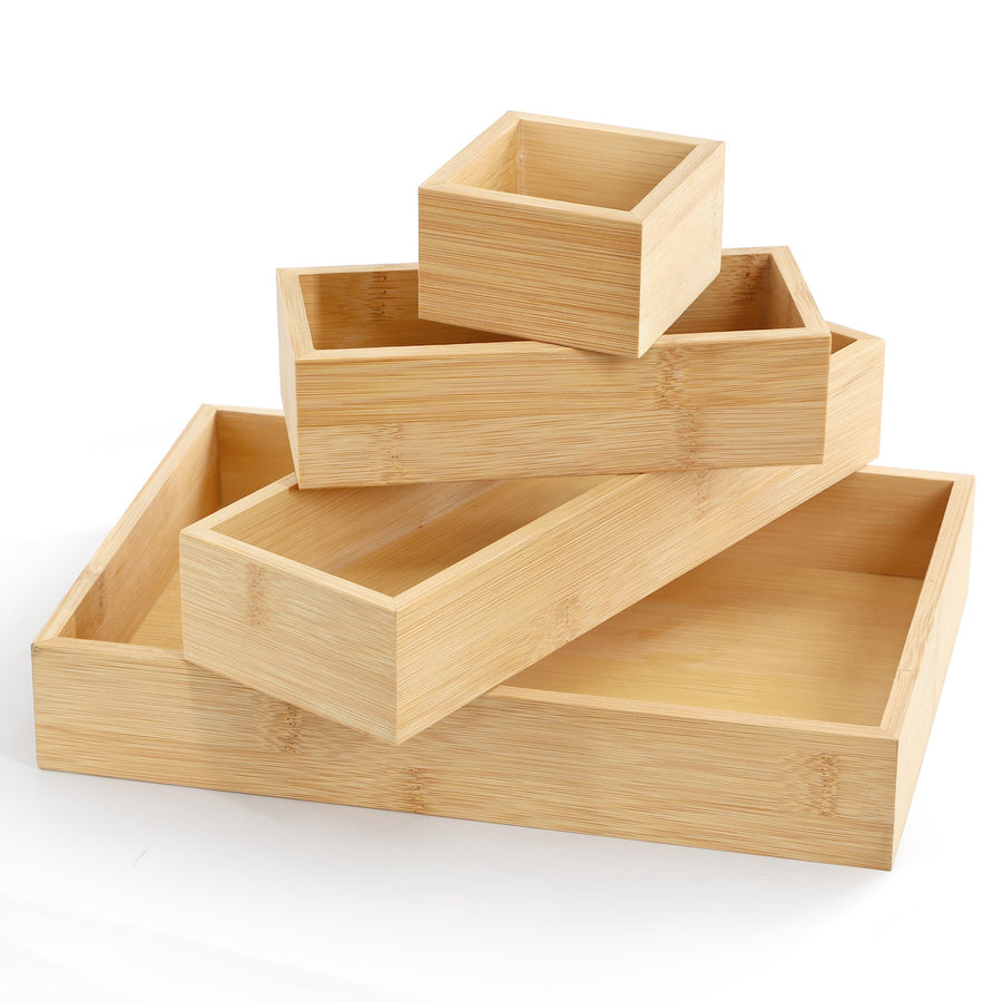 Elama 4 Piece Bamboo Wood Drawer Organizer Tray Set for Utensils and Storage