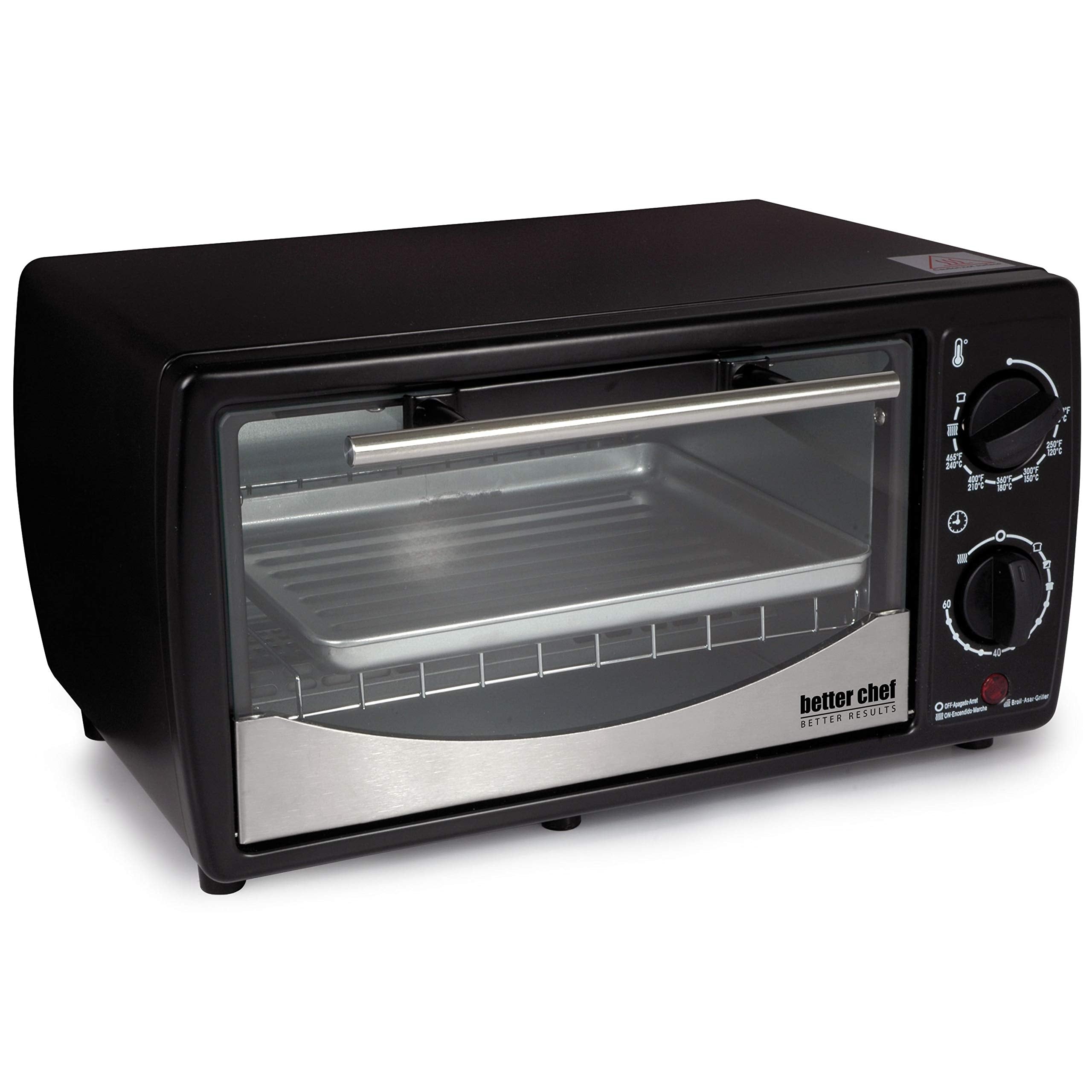 Better Chef IM-257R 9-Liter Toaster Oven Broiler – Red 4-Slice Countertop Oven with Bake, Broil, Toast & Roast and 60-Minute Timer