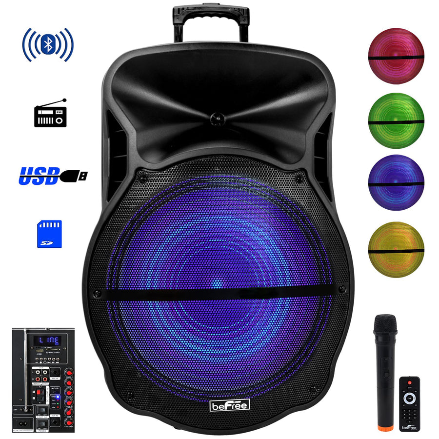 beFree Sound BFS-5900 18-Inch Rechargeable Bluetooth Party Speaker with LED Lights and Wheels