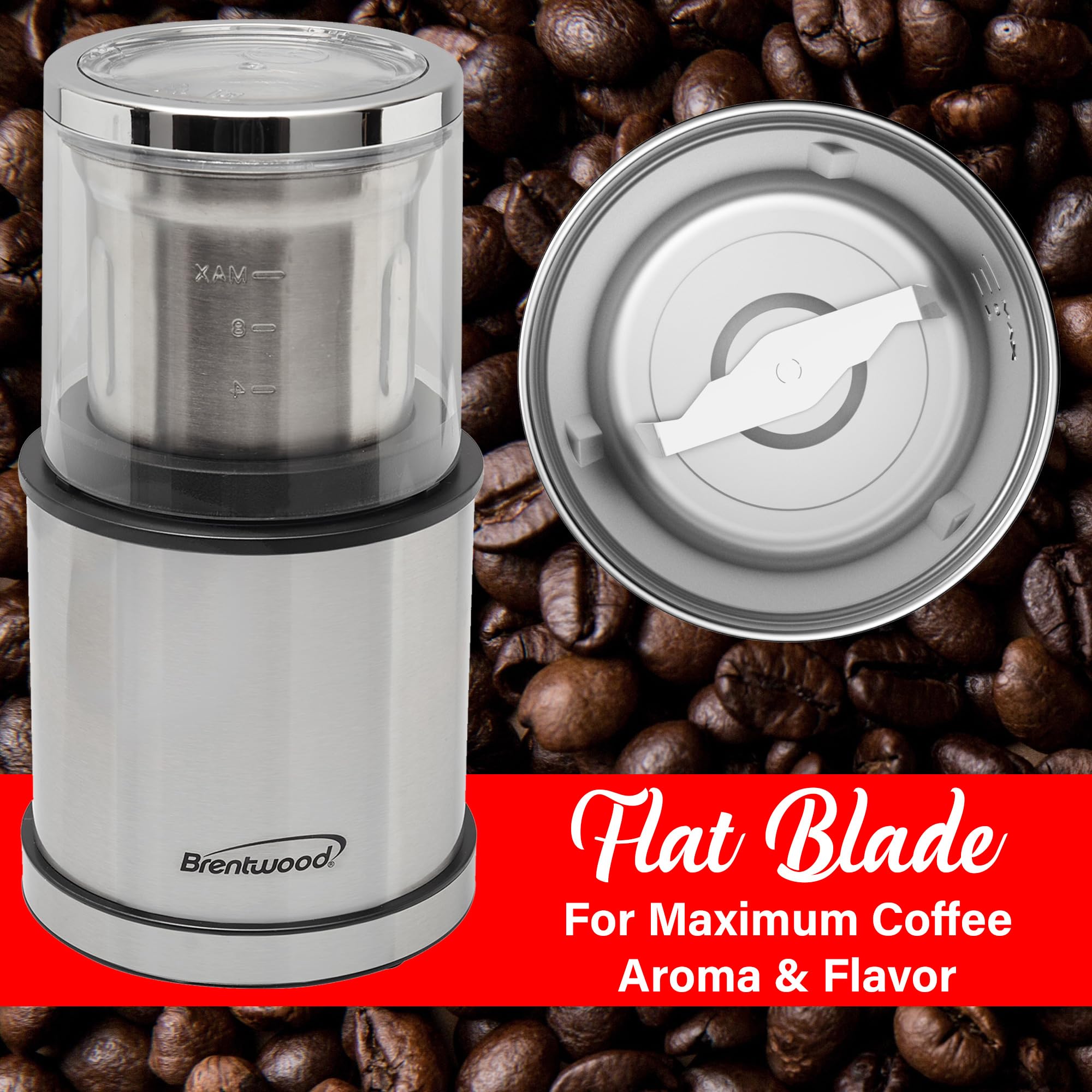 Brentwood 75g Electric Wet & Dry Coffee, Herb & Spice Grinder – Black with Two Removable Bowls
