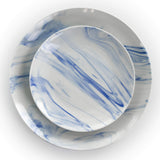 Marble Stoneware Dinnerware Set for 4, 16 Piece with Mugs, Glossy Blue and White, Elama Fine Marble