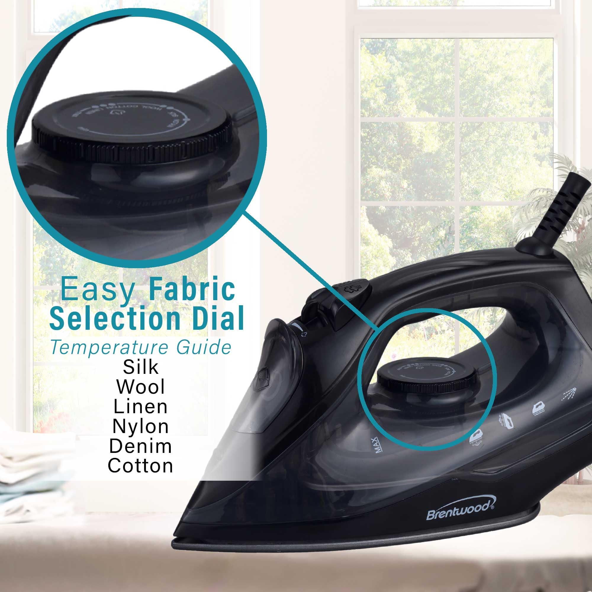 Brentwood 1200-Watt Lightweight Non-Stick Steam Iron, Black