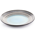 Elama Blue Sage 16-Piece Double Bowl Stoneware Dinnerware Set – Blue Geometric Rim Service for 4