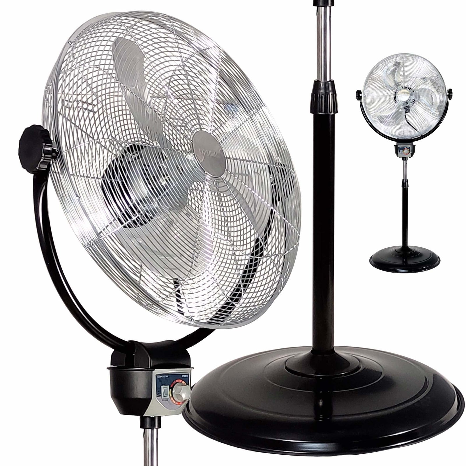 Optimus F-4205 20-Inch 3-Speed Industrial-Grade High-Velocity Oscillating Stand Fan, Chrome Grill