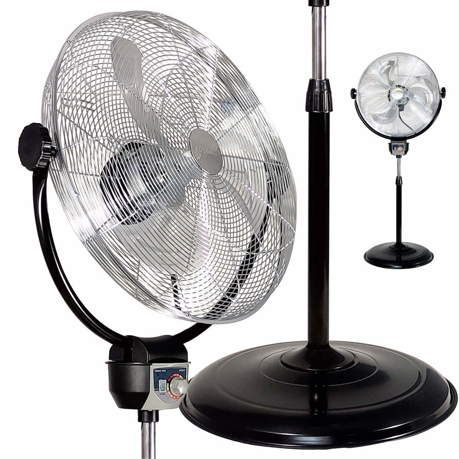 Optimus F-4205 20-Inch 3-Speed Industrial-Grade High-Velocity Oscillating Stand Fan, Chrome Grill