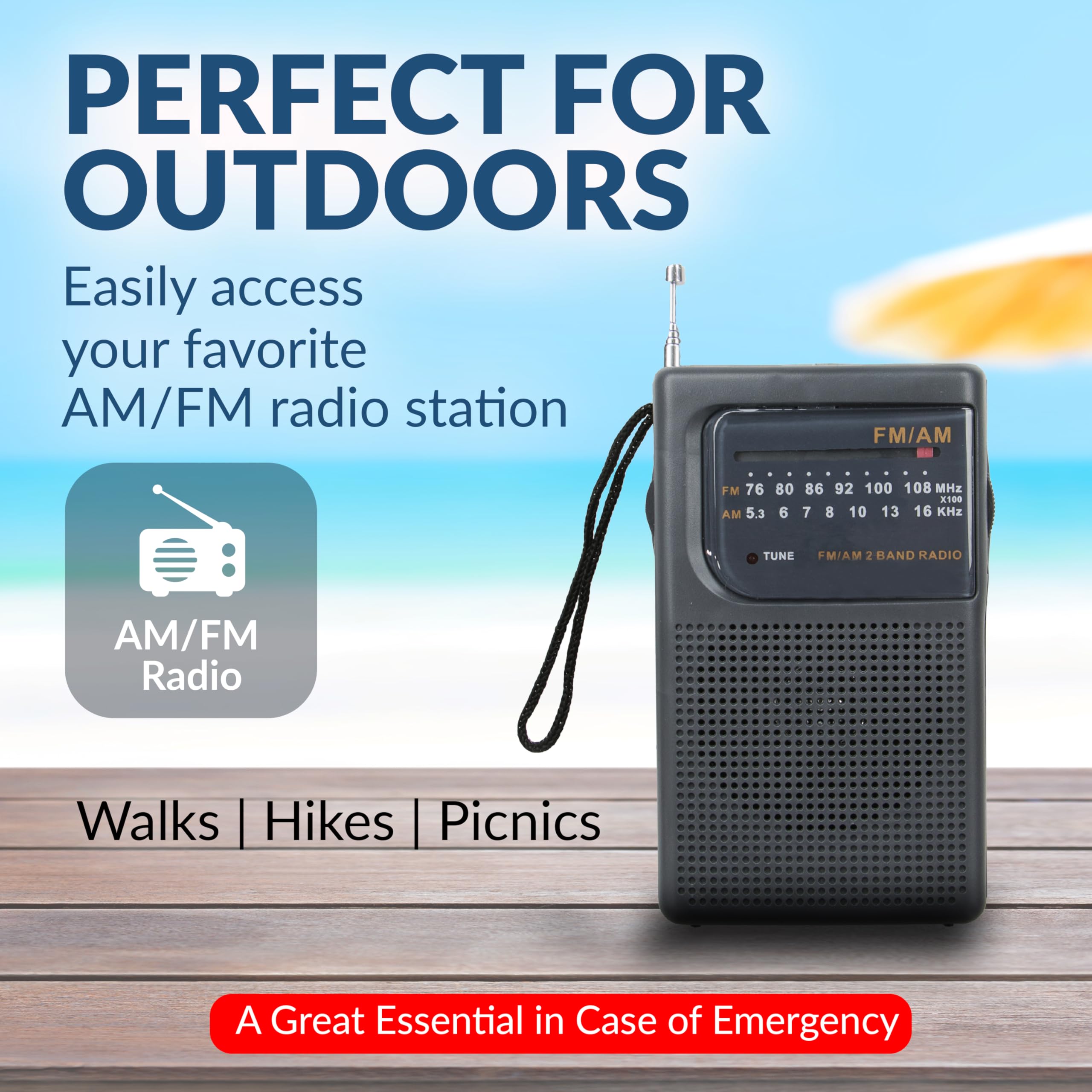Supersonic SC-1105 AM/FM Pocket Radio with Earphone Jack, Black