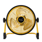Vie Air 12-Inch Rechargeable Indoor/Outdoor Weatherproof Floor Fan – IPX4 Water-Resistant, Cordless Patio & Garage Cooling, Yellow
