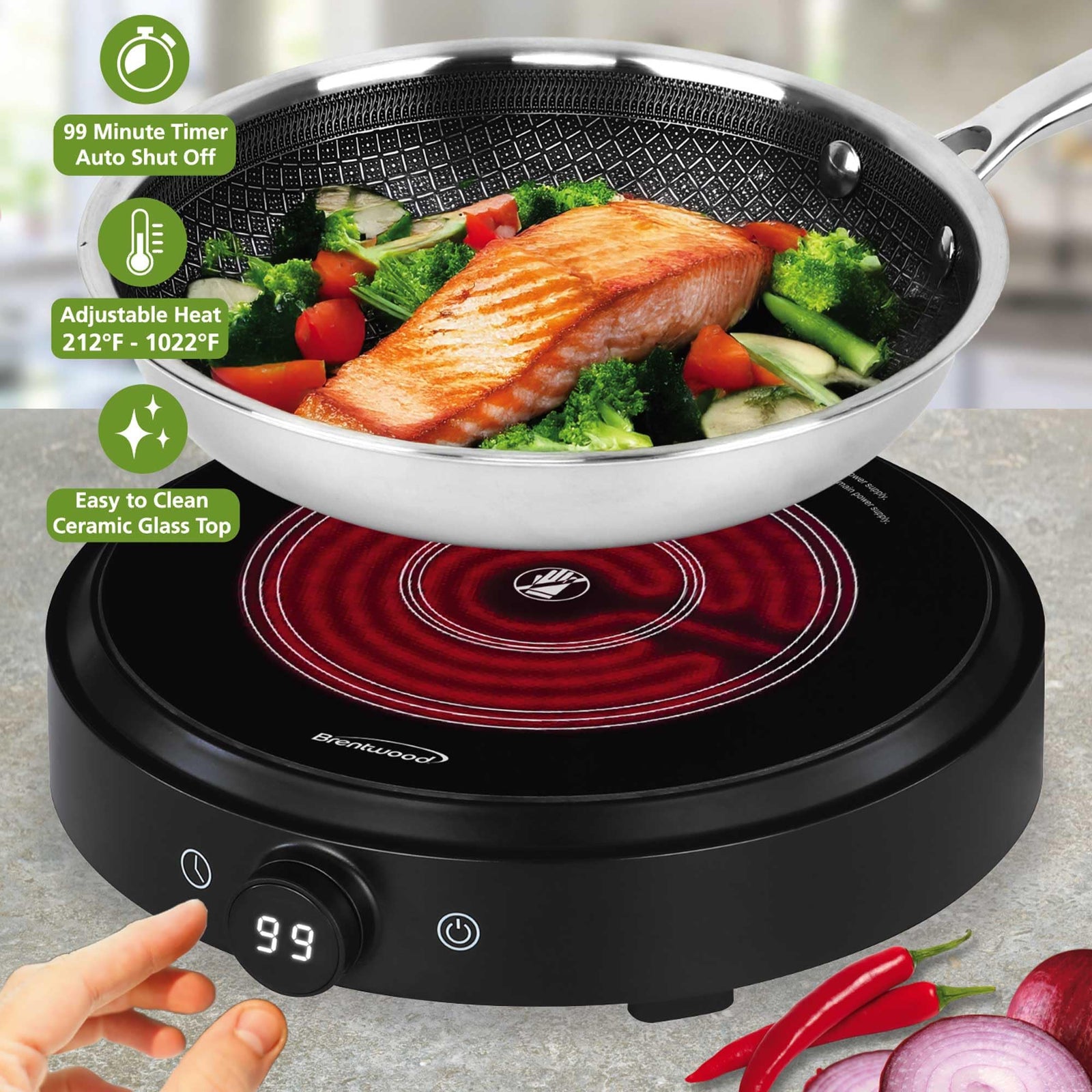 Brentwood Select TS-383DBK 10-Inch Countertop Infrared Single Burner with Digital Touch Controls, Black