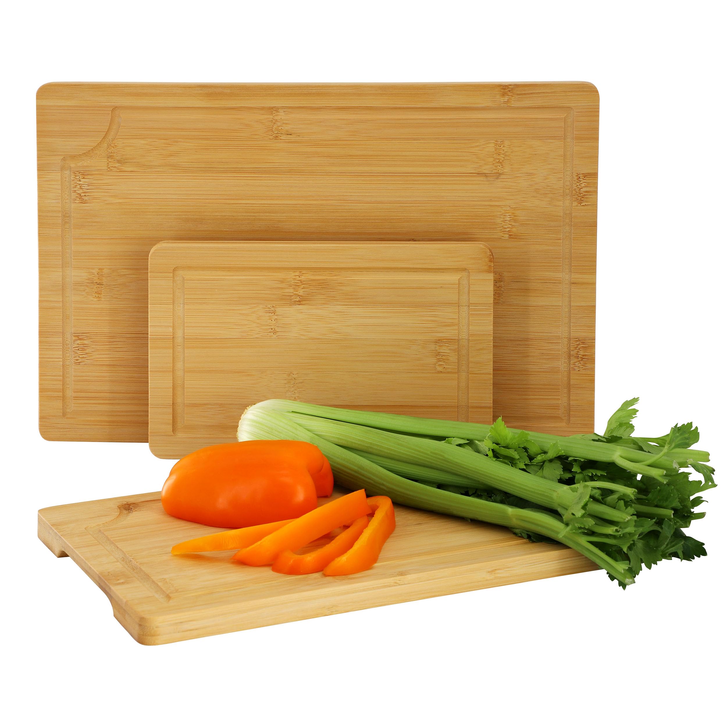 Elama 3-Piece Bamboo Wood Cutting Board Set – 9", 12" & 15" Charcuterie & Serving Trays