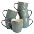 Elama Honeycomb 6-Piece 15 oz Stoneware Mug Set - Assorted White, Purple & Taupe with Embossed Honeycomb Texture