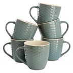 Elama Honeycomb 6-Piece 15 oz Stoneware Mug Set - Assorted White, Purple & Taupe with Embossed Honeycomb Texture
