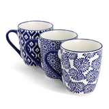 Elama Declan 6-Piece 12 oz Stoneware Coffee Mug Set, Assorted Blue and White Designs