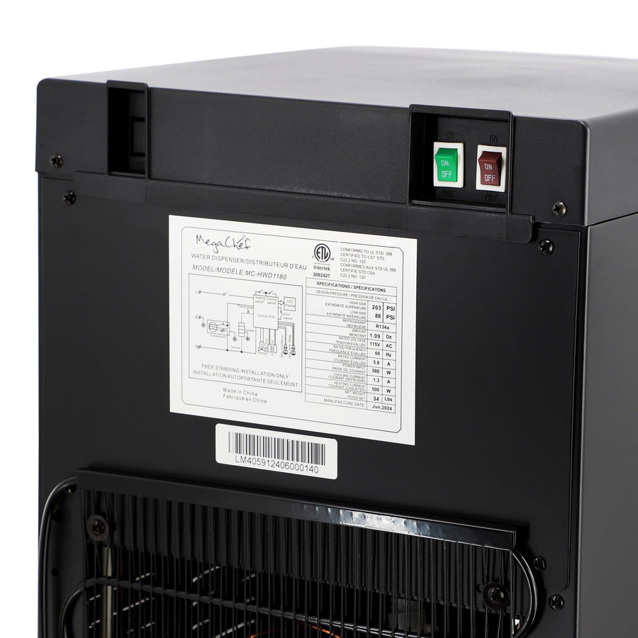 MegaChef Bottom-Load Hot & Cold Water Dispenser, Black, 5-Gallon
