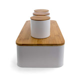 Kitchen Canister Set with Bread Box, 4-Piece with Bamboo Lids, Matte White, by MegaChef