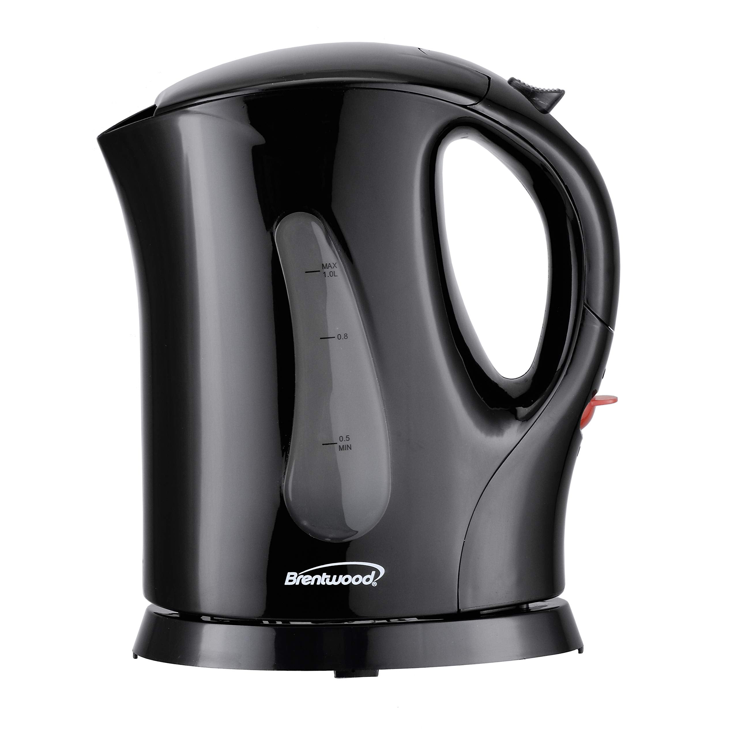 Brentwood KT-1610BK 1-Liter BPA-Free Cordless Electric Kettle – 900W Fast-Boil, Auto Shut-Off, Boil-Dry Protection, Dual Water Windows (Black)